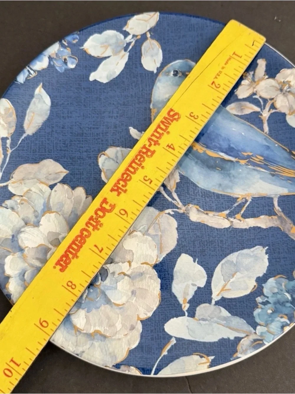 INDIGOLD Set of 3 Blue Bird Floral Plates 9” Gold Details